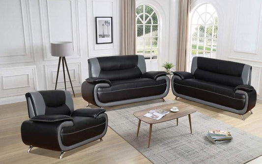 Sofa Set - 3 Piece - Grey & Black
