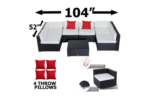 Outdoor Sectional Set - 7 pc with Cover & Clip (Dark Brown & White)