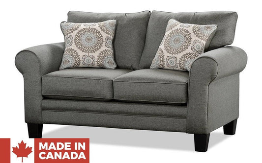 Fabric Love Seat with Pull-Out Bed - Steel Grey (Made In Canada)