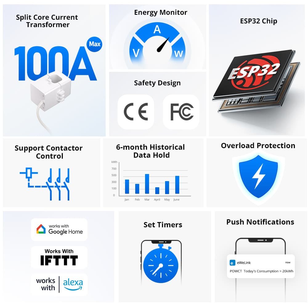 Sonoff POWCT - Relé Interruptor Inteligente Medidor Energia 100A WiFi - Imagen 3